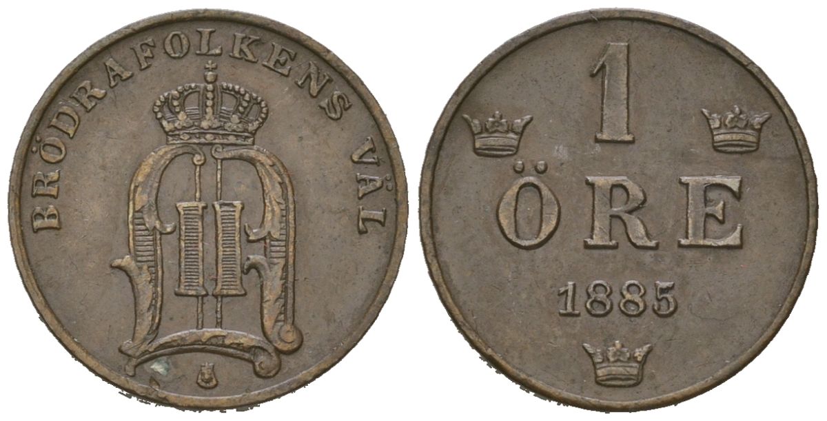 Швеция 1 эре 1885 Оскар II (1872-1907) KM 750 бронза 4611-331