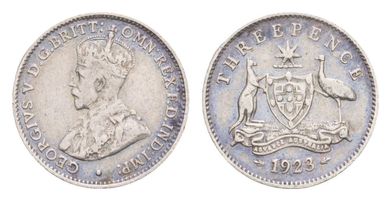 Австралия 3 пенса 1923 Георг V (1910-1936), редкий год, тираж 815000 экземпляров KM 24 серебро 1518-834