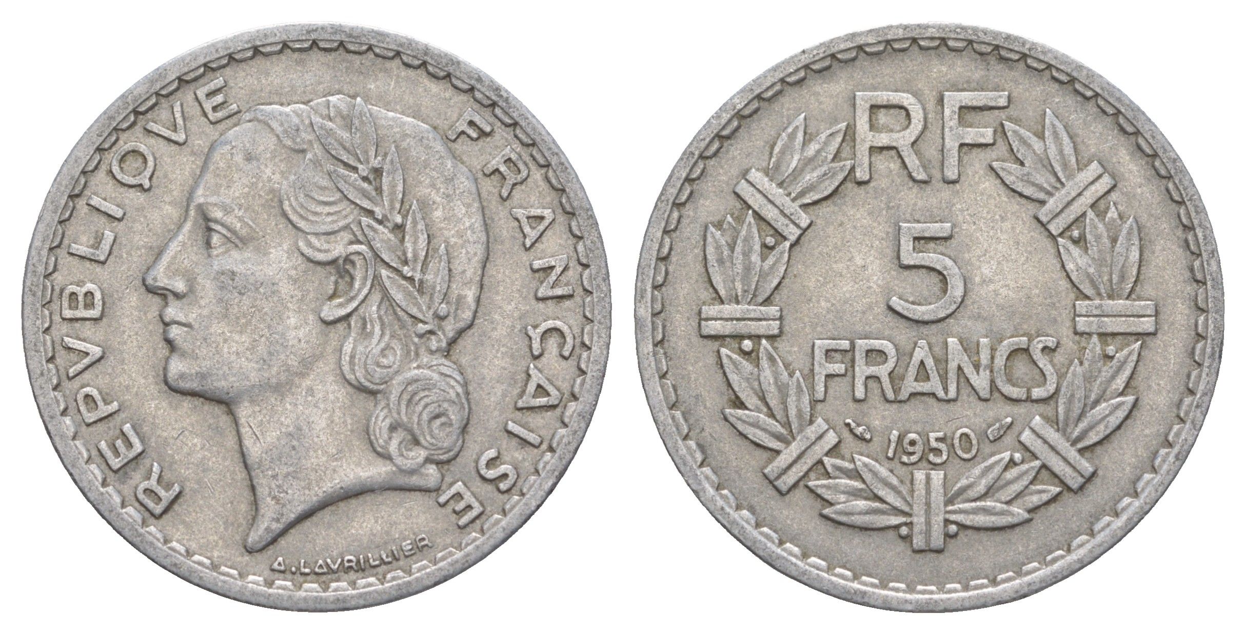 Франция 5 франков 1950 KM 888b алюминий 4385-346