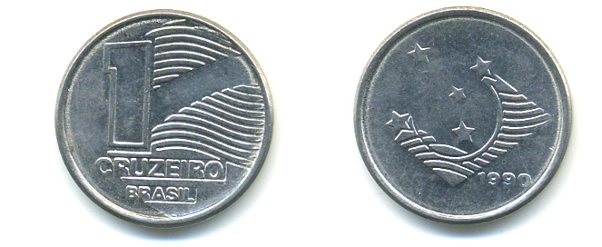 Бразилия 1 крузейро 1990 KM 617 нержавеющая сталь aUNC 93-735