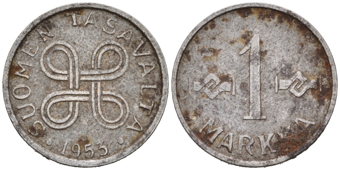 ФИНЛЯНДИЯ 1 МАРКА 1953 KM 38 железо 192-1169