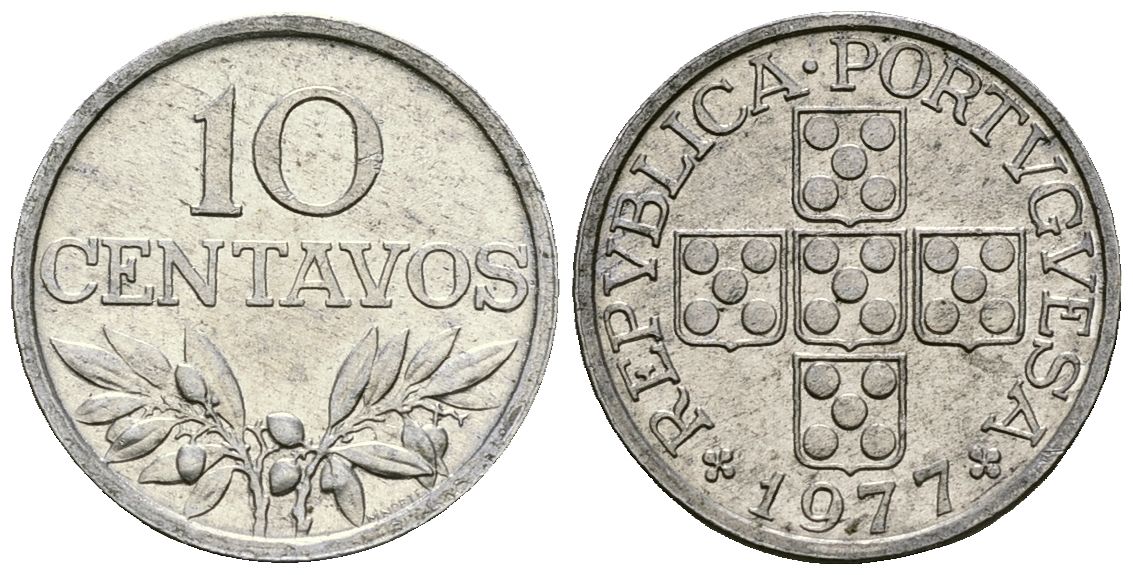 Португалия 10 сентаво 1977 KM 594 алюминий 4164-1056