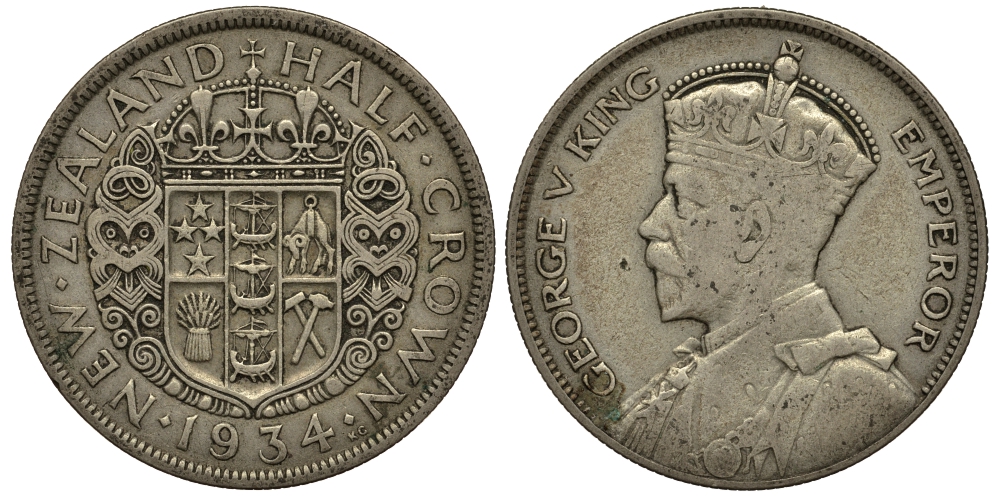 Новая Зеландия 1/2 кроны 1934 Георг V (1910-1936) KM 5 серебро 272-813