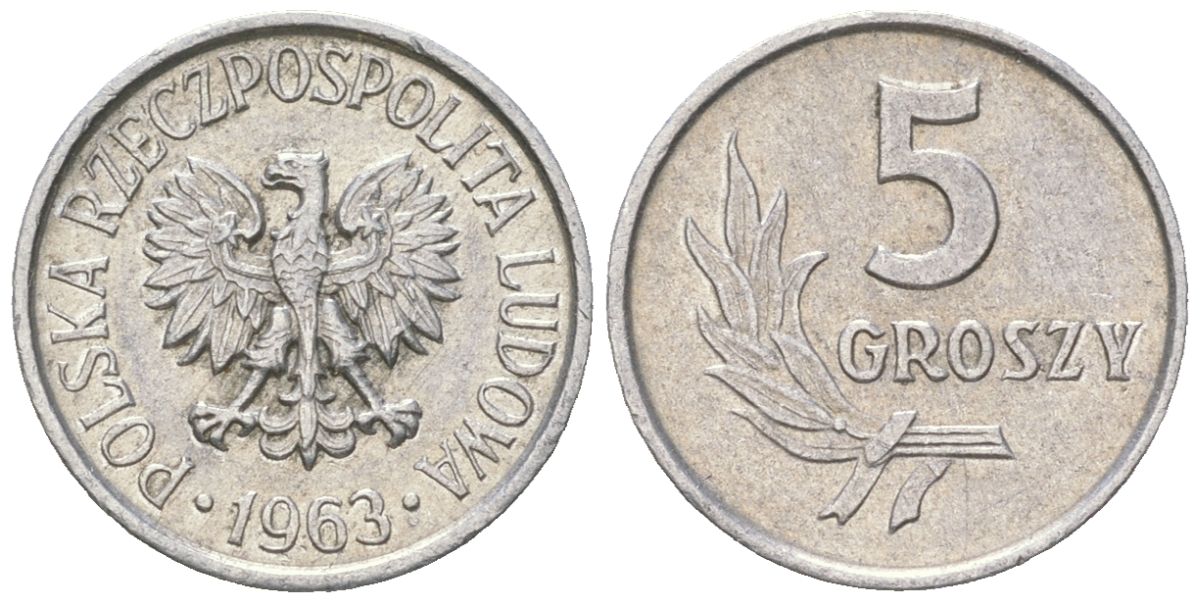 Польша 5 грошей 1963 MW Y A46 алюминий UNC 4618-258