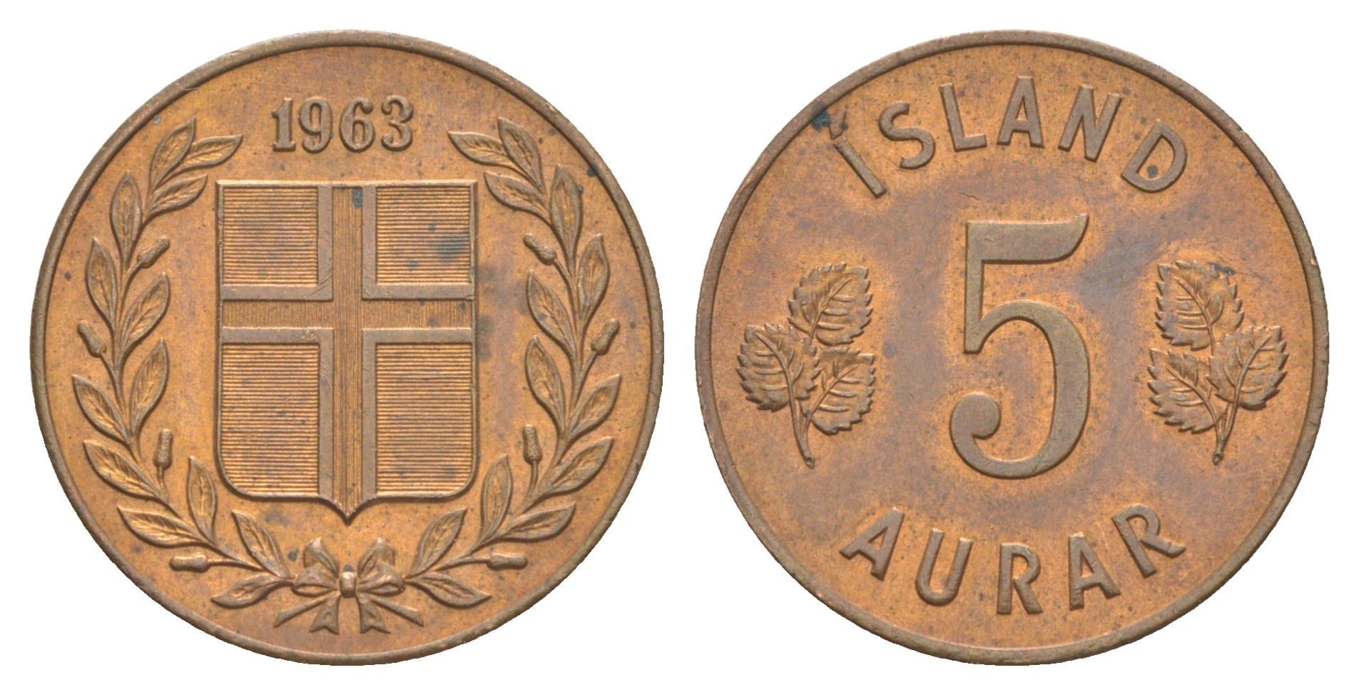 Исландия 5 эйре 1963 KM 9 бронза aUNC 4150-1056