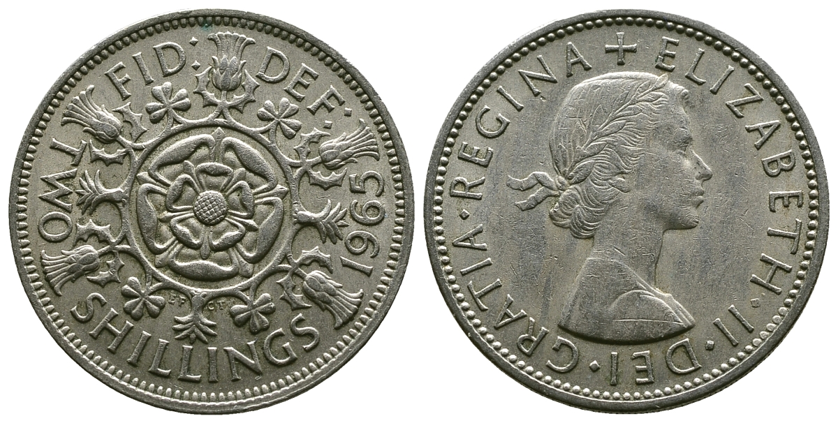 Великобритания 2 шиллинга (флорин) 1965 Елизавета II (1952-2022) KM 906, Spink 4146 медно-никель 4382-536