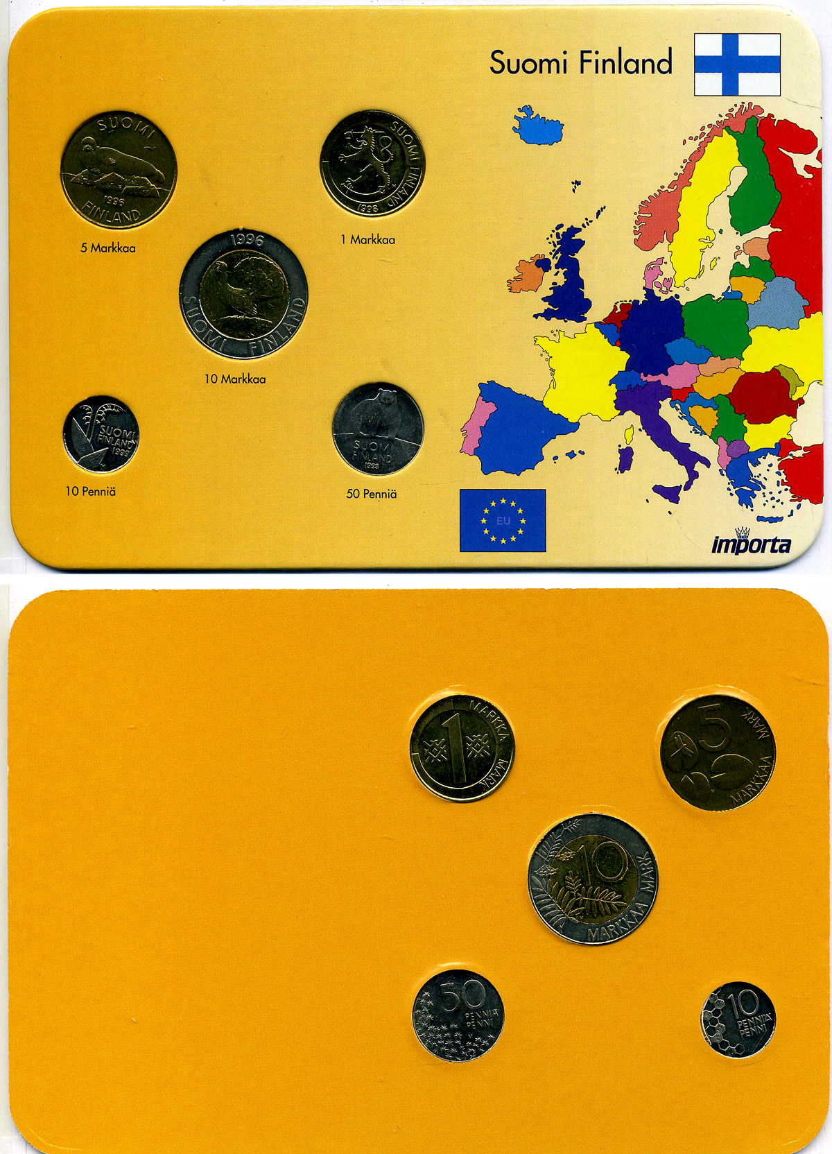 Финляндия набор из 5 монет 1993-1999 в картонном буклете 1-6-4-59