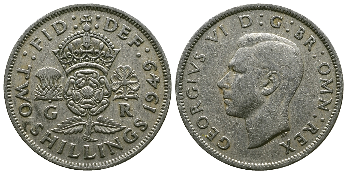 Великобритания 2 шиллинга (флорин) 1949 Георг VI (1936-1952) KM 878, Spink 4107 медно-никель 4381-1232