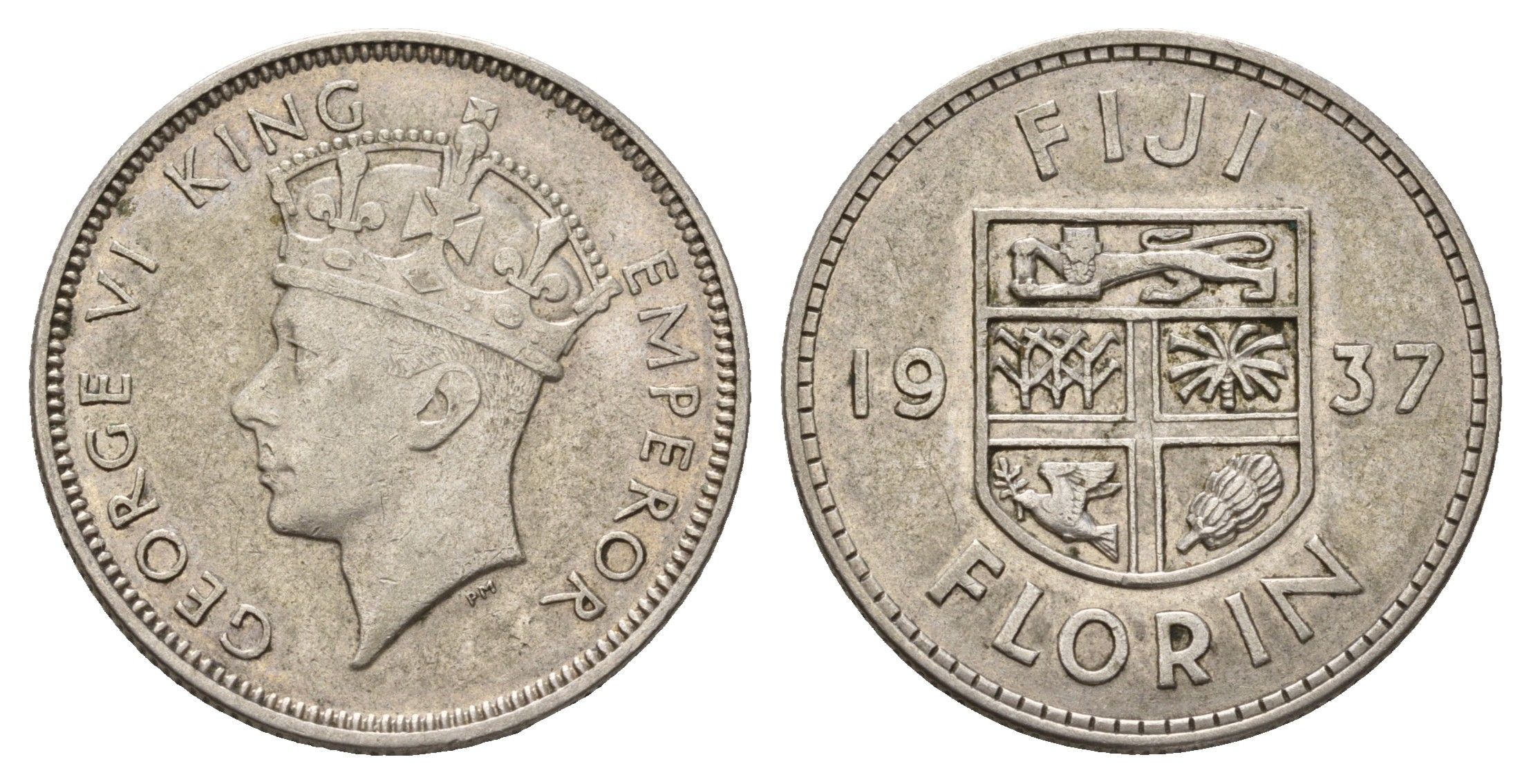 Фиджи 1 флорин 1937 Георг VI (1936-1952), год-тип KM 10 серебро 270-343