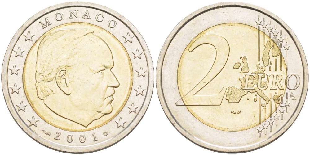 Монако 2 евро 2001 принц Ренье III KM 174 биметалл UNC 4517-722