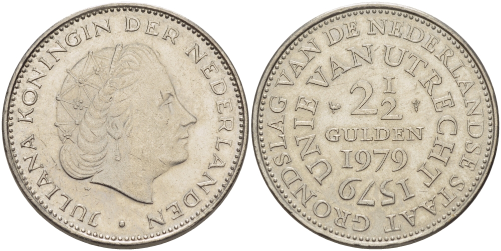 Нидерланды 2 1/2 гульдена 1979 400 лет Утрехтскому союзу, Юлиана (1949-1980) KM 197 никель 82-1243