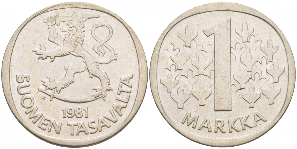 ФИНЛЯНДИЯ 1 МАРКА 1981 K KM 49а медно-никель 3718-936