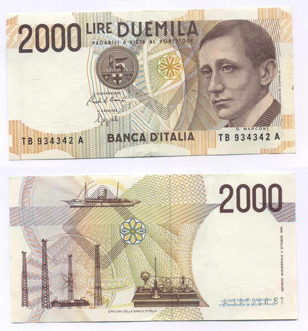 Италия 2000 лир 1990 Маркони Pick 115 7146-22-1-2