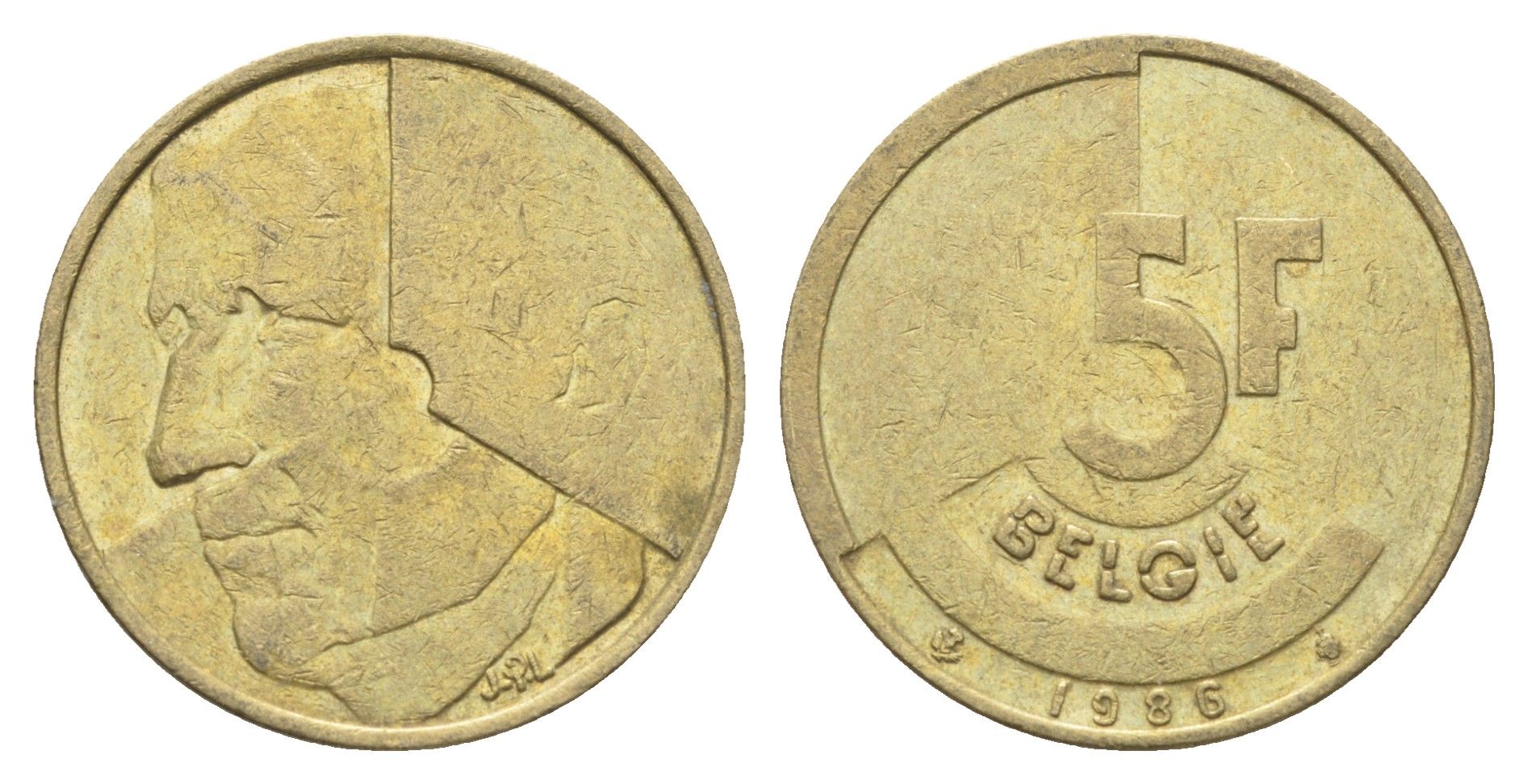 Бельгия 5 франков 1986 Belgie, Бодуэн I (1951-1993) KM 164 медь алюминий никель 4706-323