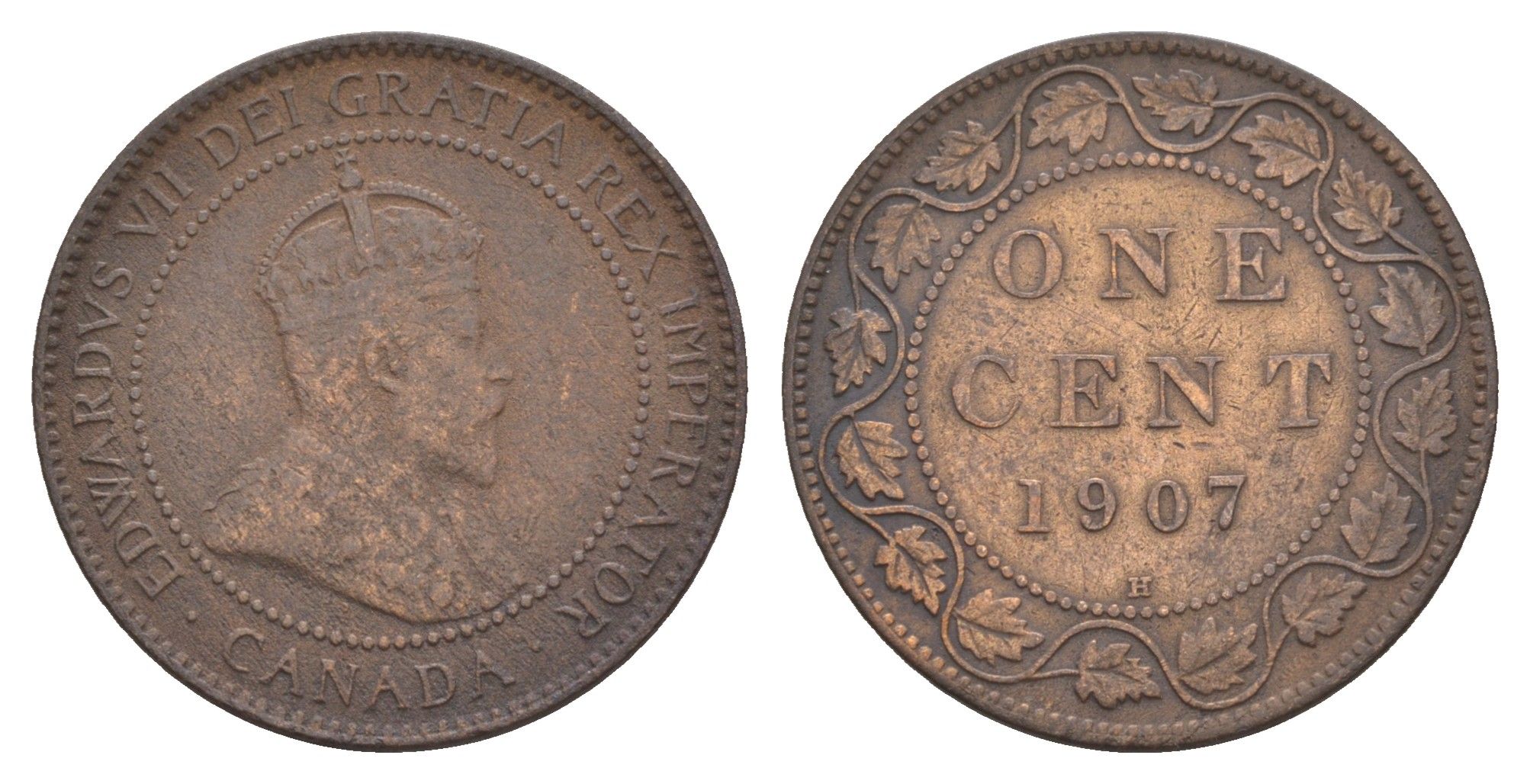 Канада 1 цент 1907 H, Эдуард VII (1901-1910) KM 8 бронза 4654-1225
