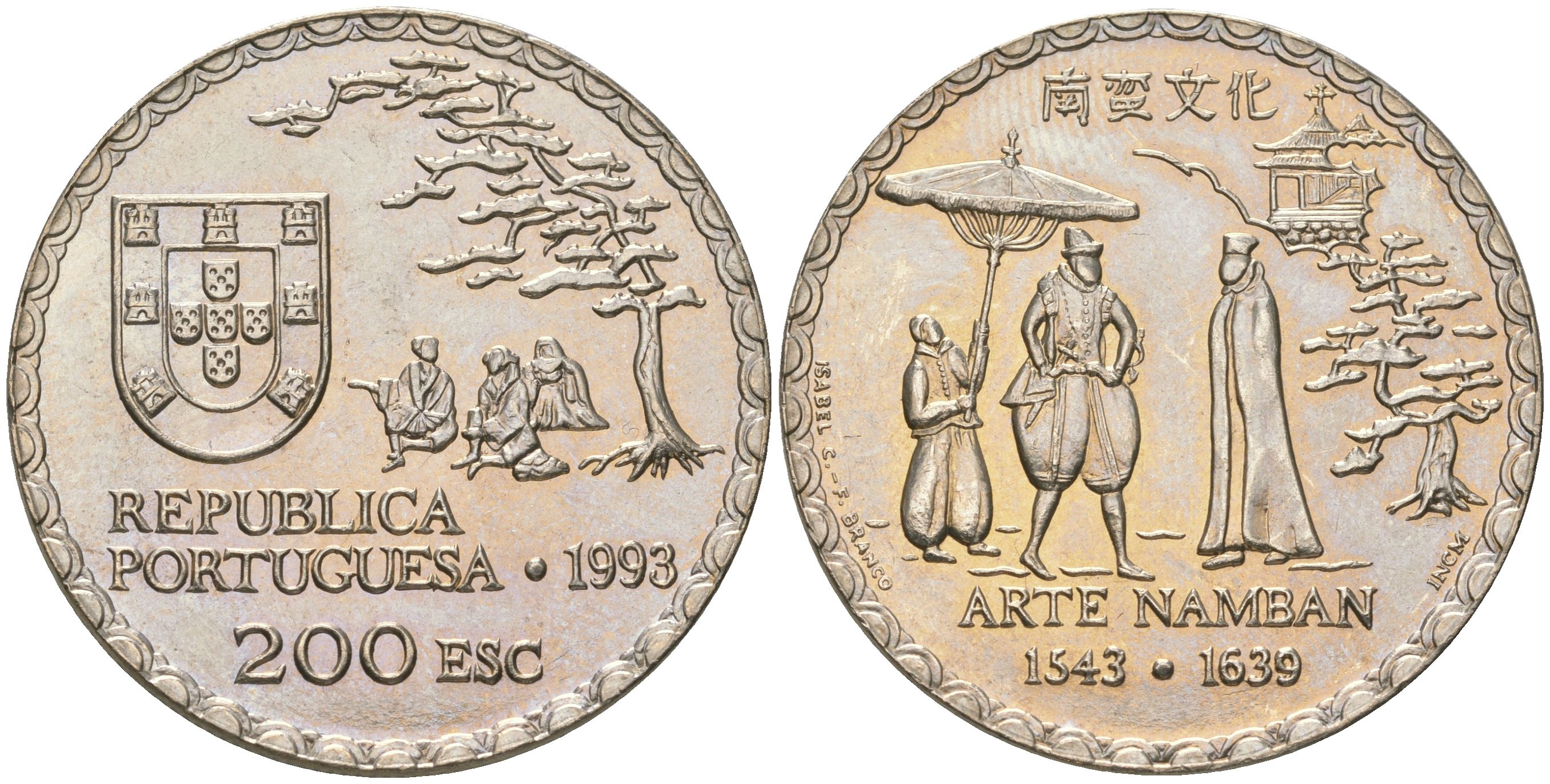 Португалия 200 эскудо 1993 450 лет искусству намбан KM 668 медно-никель UNC 4677-122