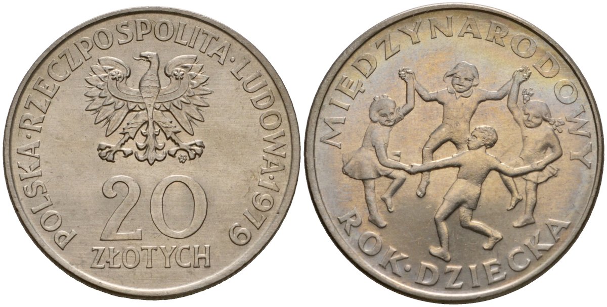 Польша 20 злотых 1979 MW, Международный год детей Y 99 медно-никель UNC 81-425