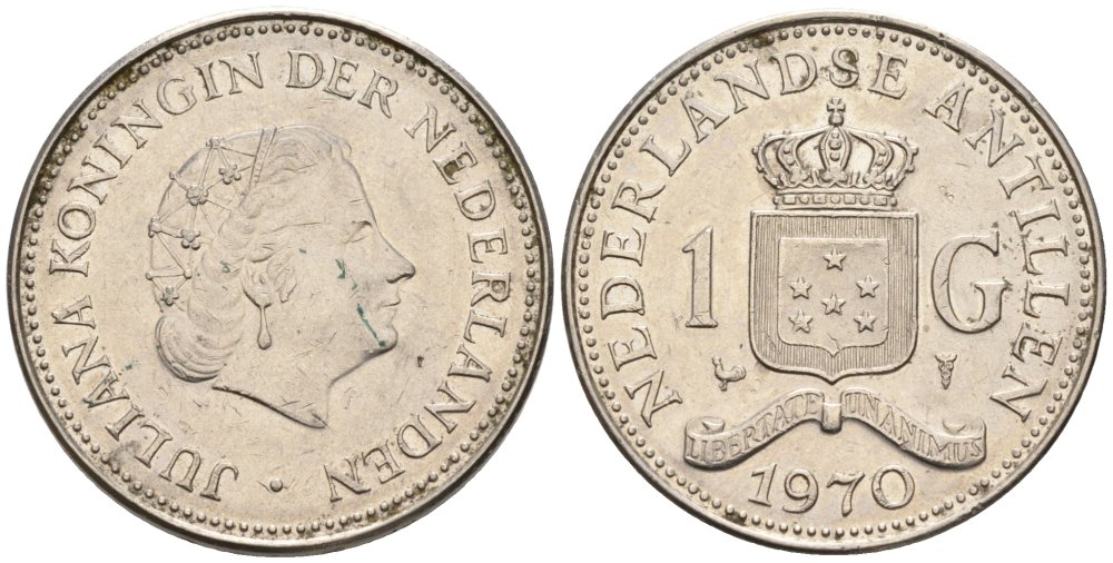 Нидерландские Антилы 1 гульден 1970 Юлиана (1948-1980) KM 12 никель 81-132