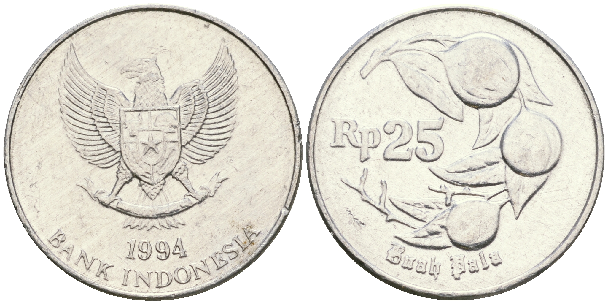 Индонезия 25 рупий 1994 мускатный орех KM 55 алюминий 4364-2822