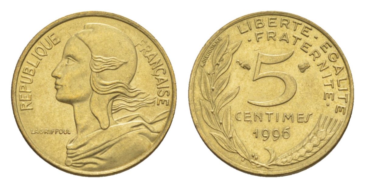 Франция 5 сантимов 1996 тип Morlon KM 933, Le Franc 125.38 алюминиевая бронза 4630-348