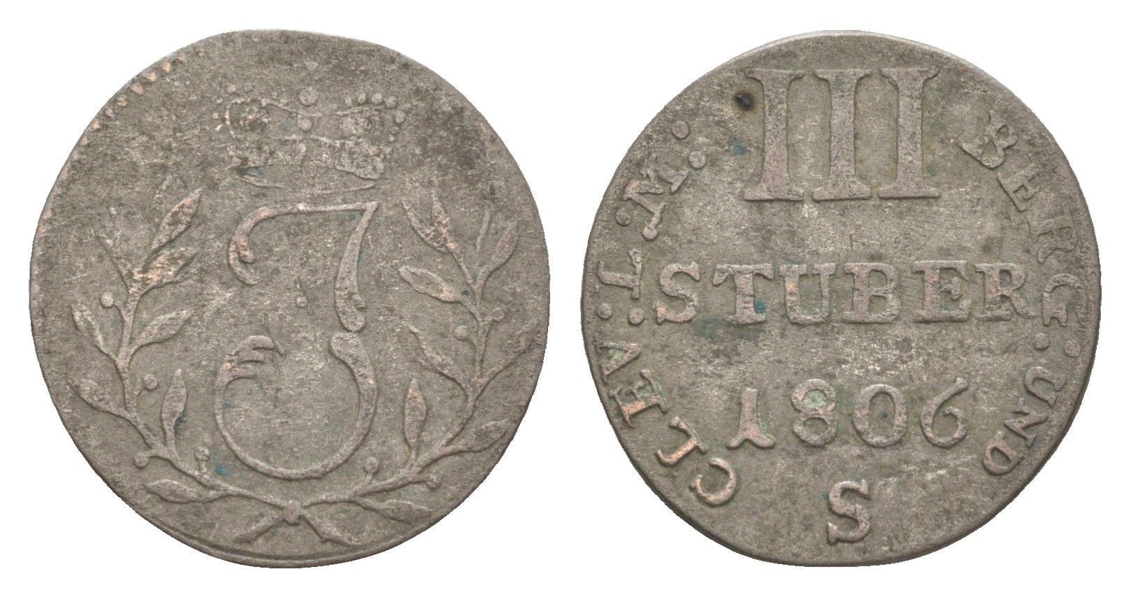 Берг 3 штюбера 1806 S, Иоахим Мюрат KM 10 серебро 633-1123