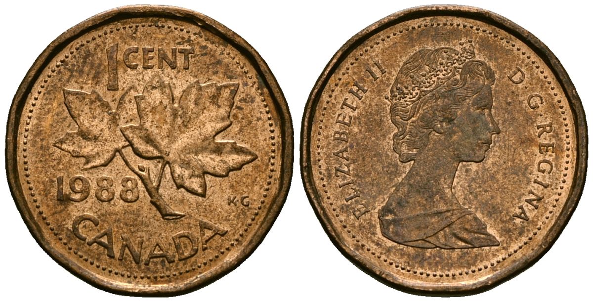 Канада 1 цент 1988 Елизавета II (1953-), кленовый лист KM 132 бронза 4173-1166