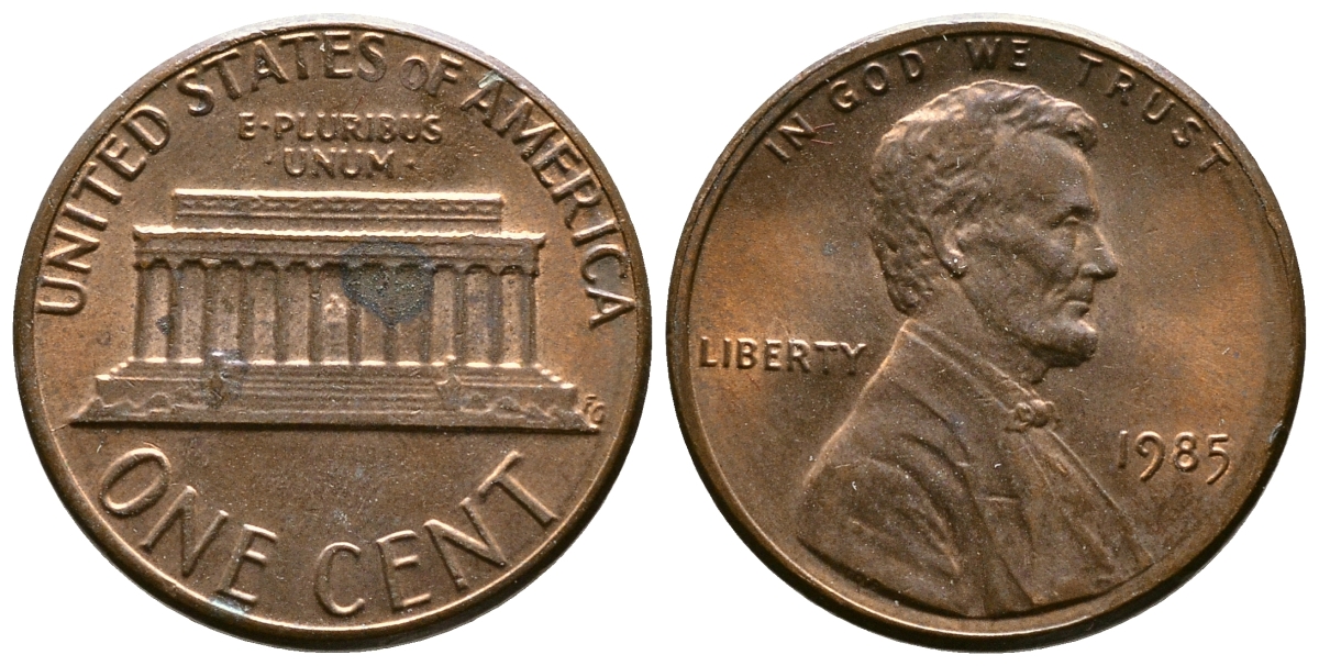 США 1 цент 1985 Линкольн KM 201b цинк плакированный медью    4608-367