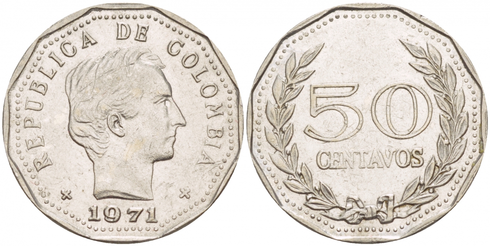 Колумбия 50 сентаво 1971 Симон Боливар KM 244.1 сталь плакированная никелем 4548-156