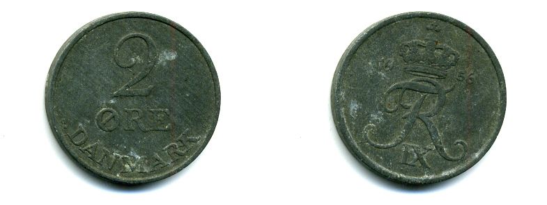 ДАНИЯ 2 ЭРЕ 1956 C; S, ФРЕДЕРИК IX (1947-1972) KM 840.2 цинк 57-734