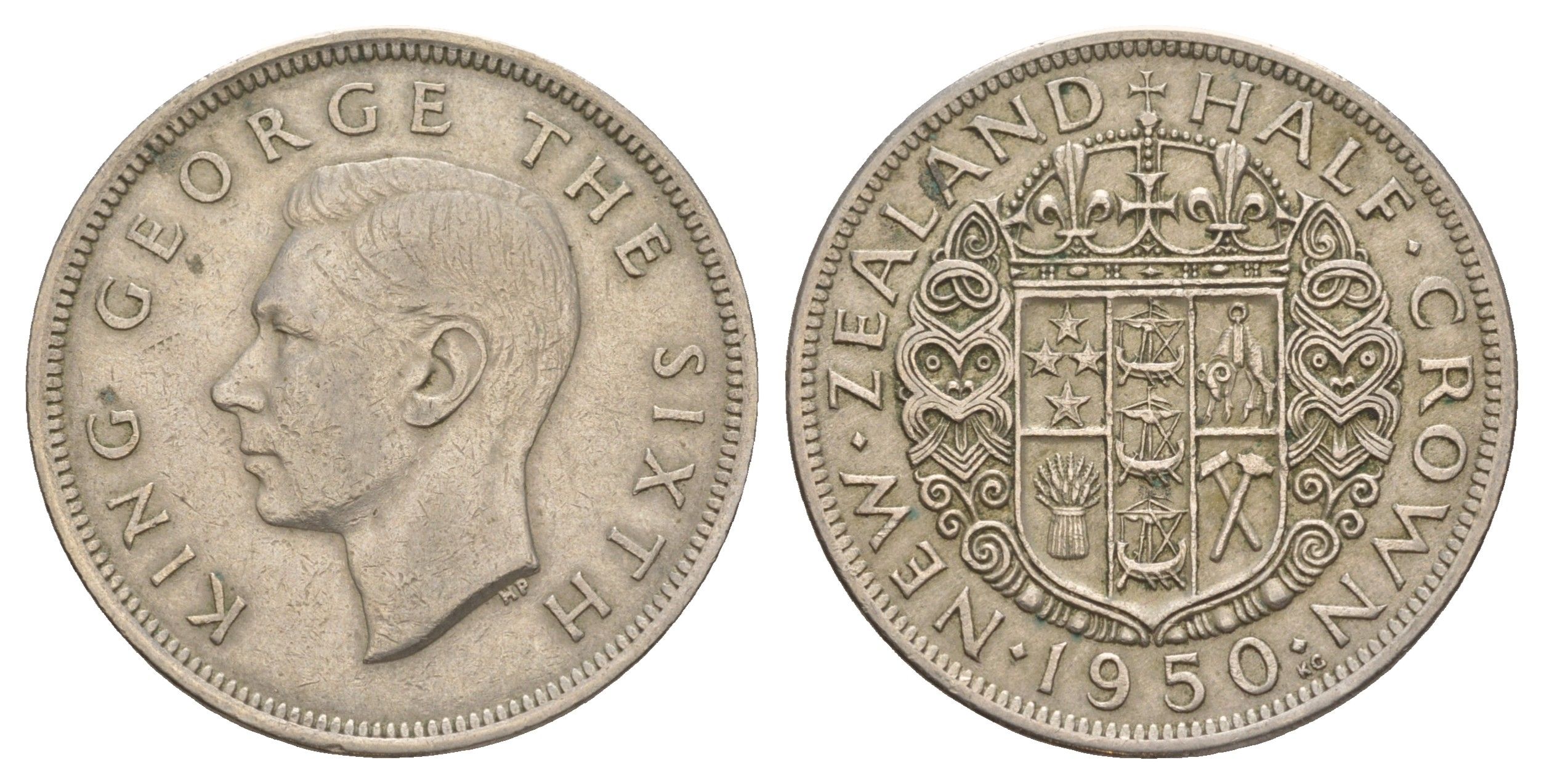 Новая Зеландия 1/2 кроны 1950 Георг VI (1936-1952) KM 19 медно-никель 4645-632
