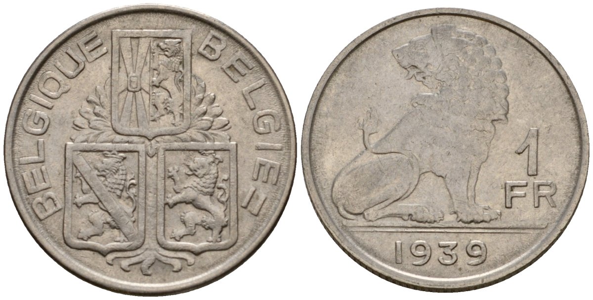 Бельгия 1 франк 1939 Belgique - Belgie KM 119 никель 4603-1217