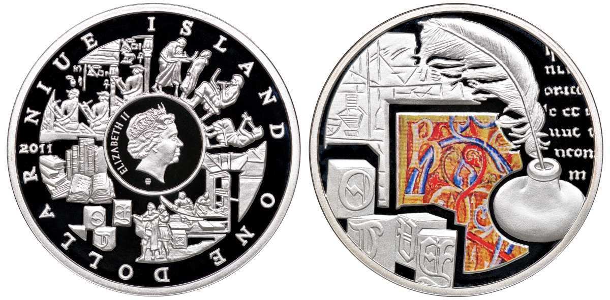 Ниуэ 1 доллар 2011 знаки зодиака, письменность, цветная эмаль KM NEW серебро PROOF 1079-5-54