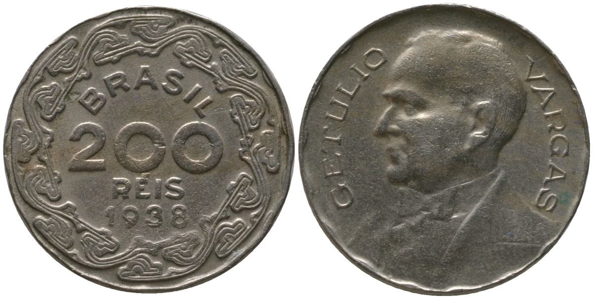 Бразилия 200 рейсов 1938 KM 545 медно-никель 4567-819