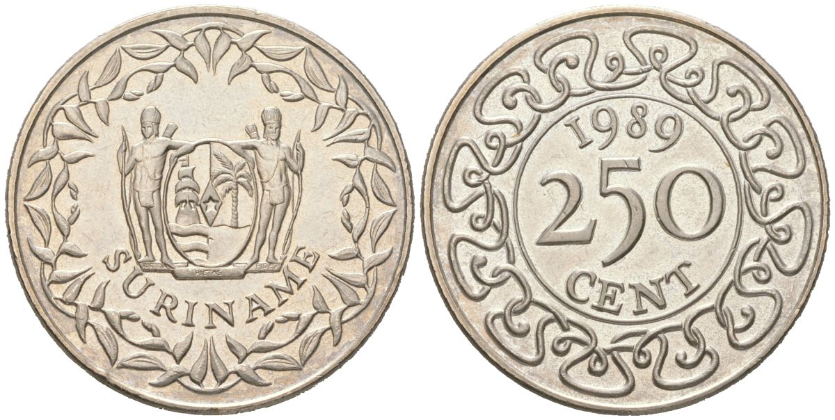 Суринам 250 центов 1989 KM 24 медно-никель BU 4172-215