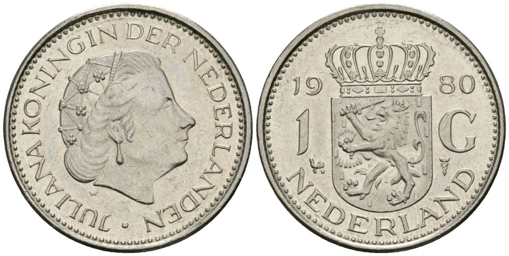 Нидерланды 1 гульден 1980 Юлиана (1948-1980) KM 184a никель 4579-554