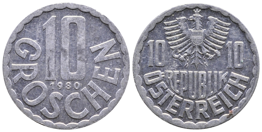 АВСТРИЯ 10 ГРОШЕЙ 1980 KM 2878 алюминий 26-1155