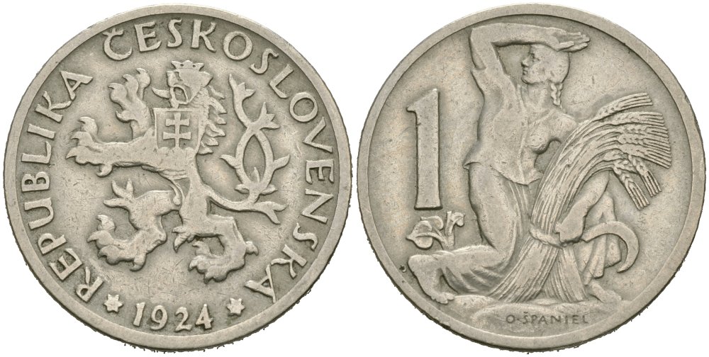 Чехословакия 1 крона 1924 KM 4 медно-никель 4579-135