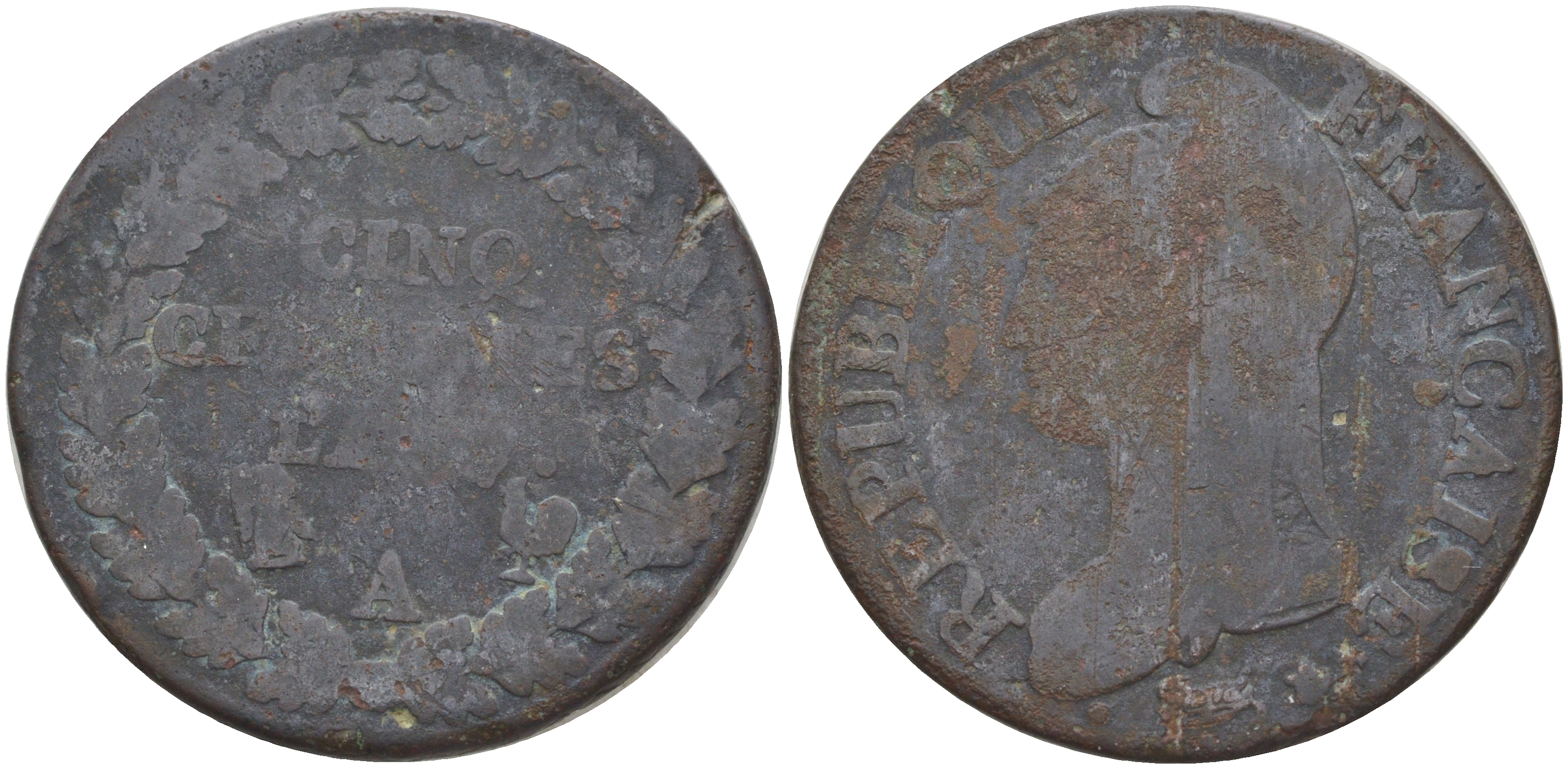 ФРАНЦИЯ 5 САНТИМОВ 1794 А, LAN KM 640.1 медь 4111-126