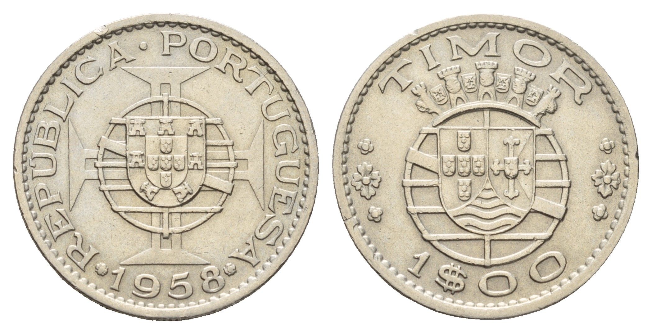 Португальский Тимор 1 эскудо 1958 год-тип KM 13 медь цинк никель 4671-745