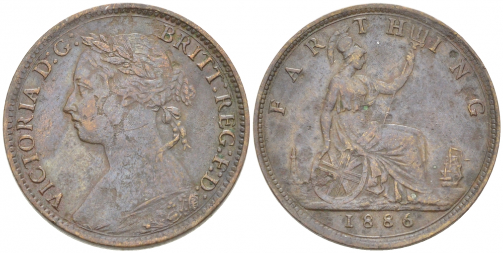 Великобритания 1 фартинг 1886 Виктория (1837-1901) KM 753, Spink 3958 бронза 3955-262