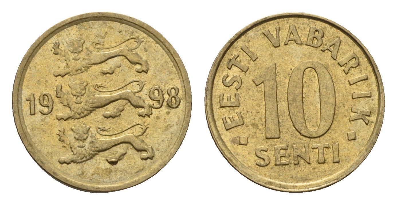 Эстония 10 сентов 1998 KM 22 латунь 4696-231