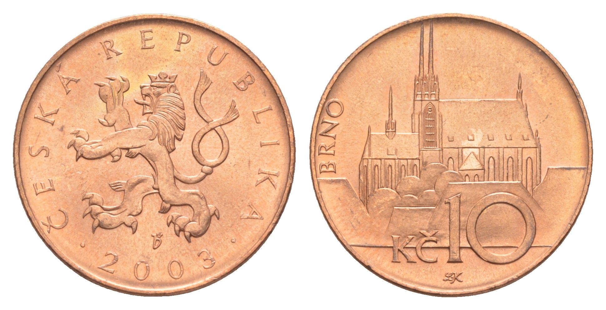 Чехия 10 крон 2003 KM 4 сталь плакированная медью UNC 4652-1052