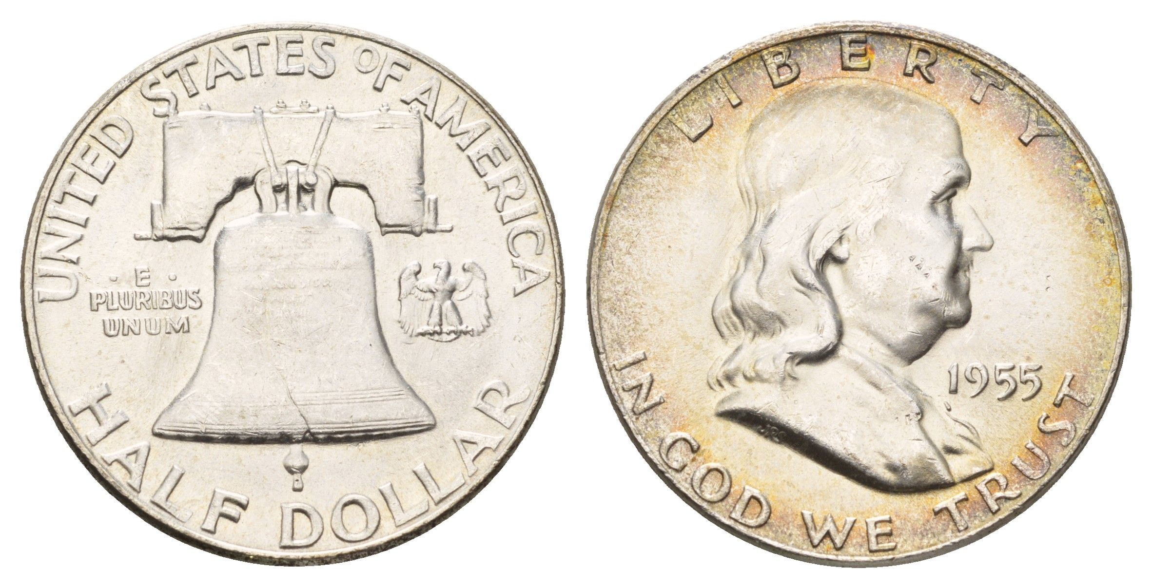 США 1/2 доллара (50 центов) 1955 Бенджамин Франклин, колокол, Bugs Bunny - вариант KM 199 серебро aUNC 1530-1135