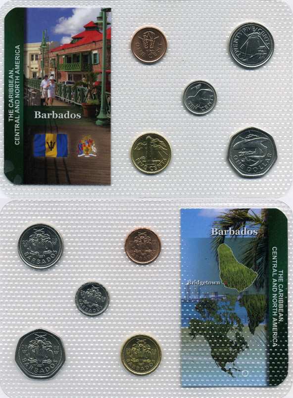 БАРБАДОС НАБОР ИЗ 5 МОНЕТ 2008-2009 1, 5, 10, 25 ЦЕНТОВ, 1 ДОЛЛАР, В ЦЕЛЛОФАНОВОЙ ЗАПАЙКЕ KM UNC 5-6-3-66