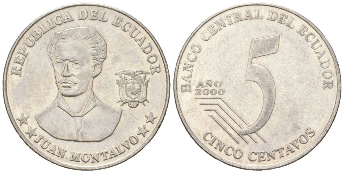 Эквадор 5 сентаво 2000 KM 105 нержавеющая сталь 4401-1244