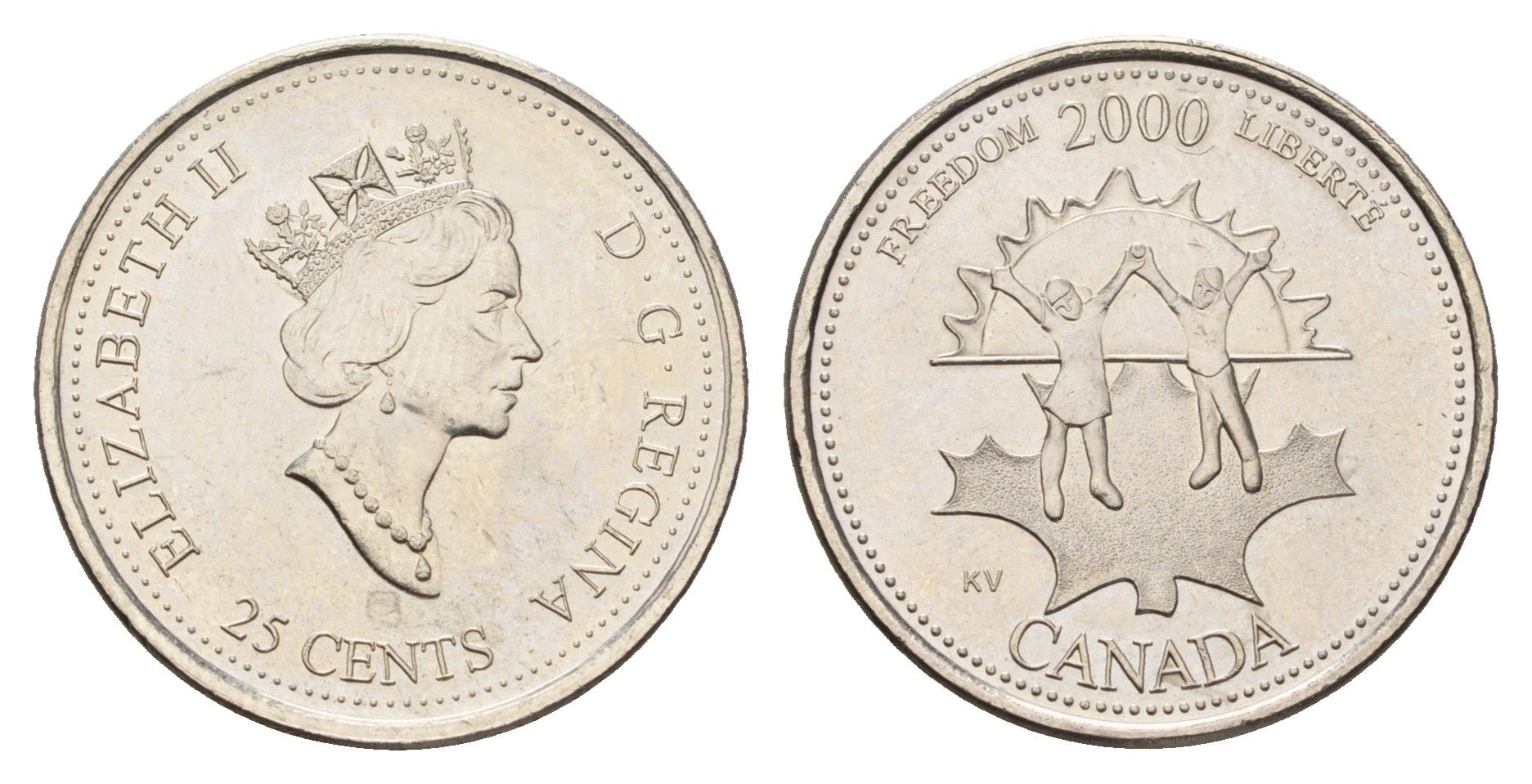 Канада 25 центов 2000 Миллениум - Свобода KM 374 сталь плакированная никелем UNC 4678-1143
