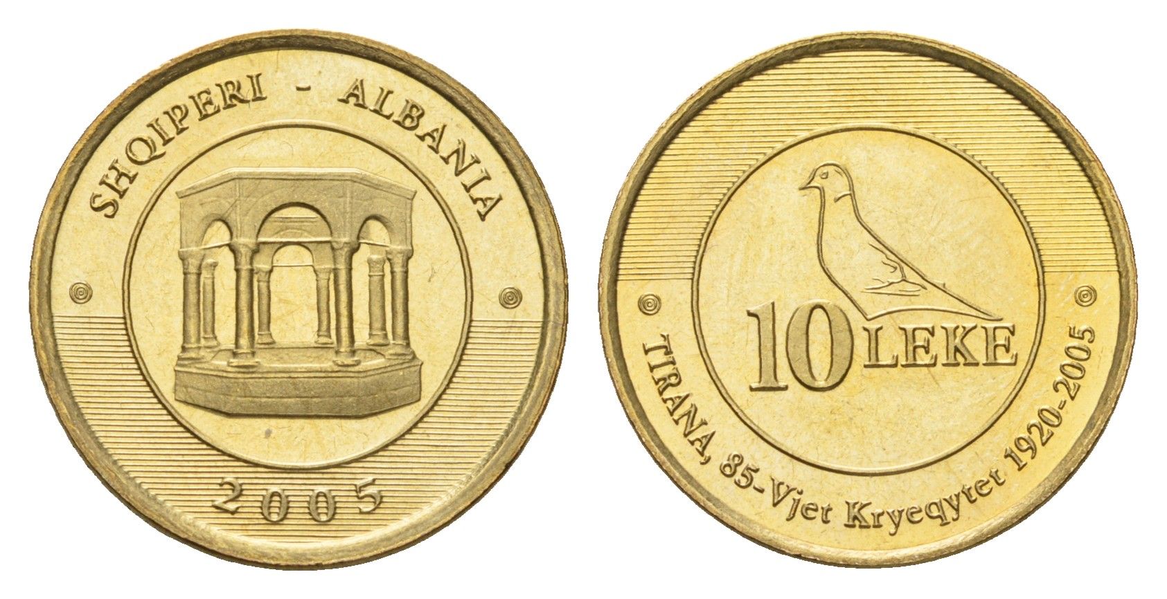 Албания 10 леков 2005 85 лет Тиране - столице Албании KM 93 алюминиевая бронза UNC 4127-2111