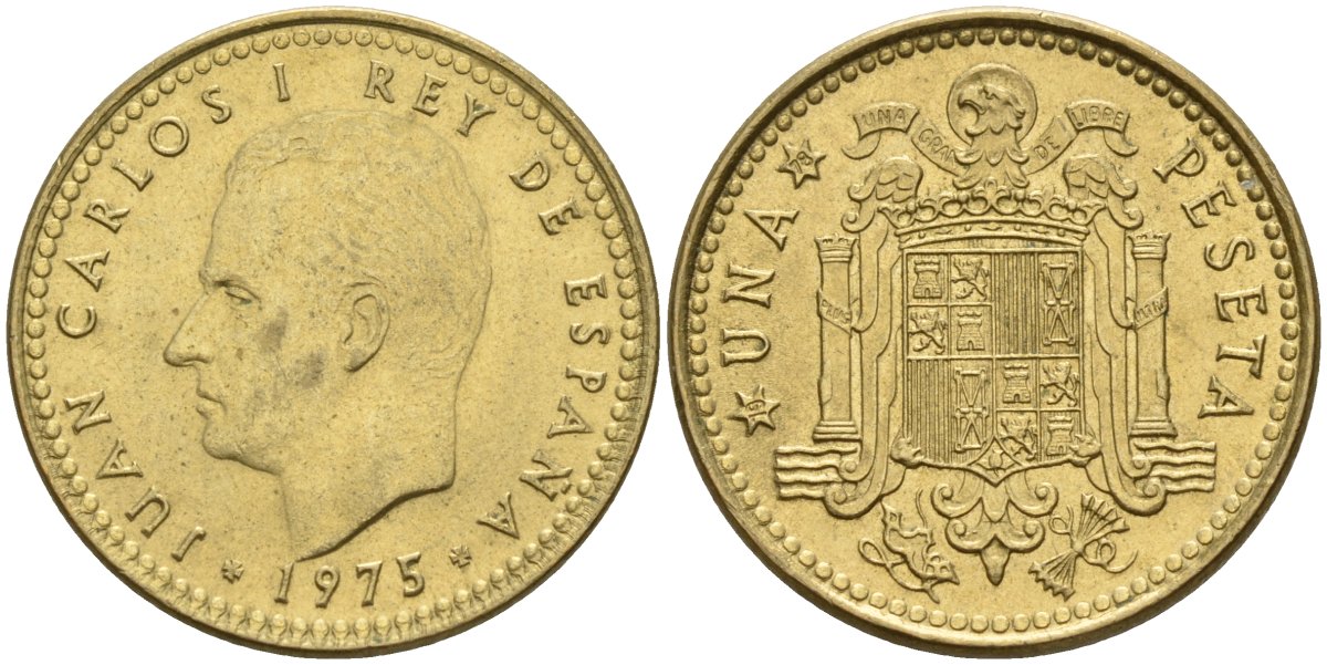 Испания 1 песета 1975 (78) Хуан Карлос I (1975-2014) KM 806 алюминиевая бронза 4155-432