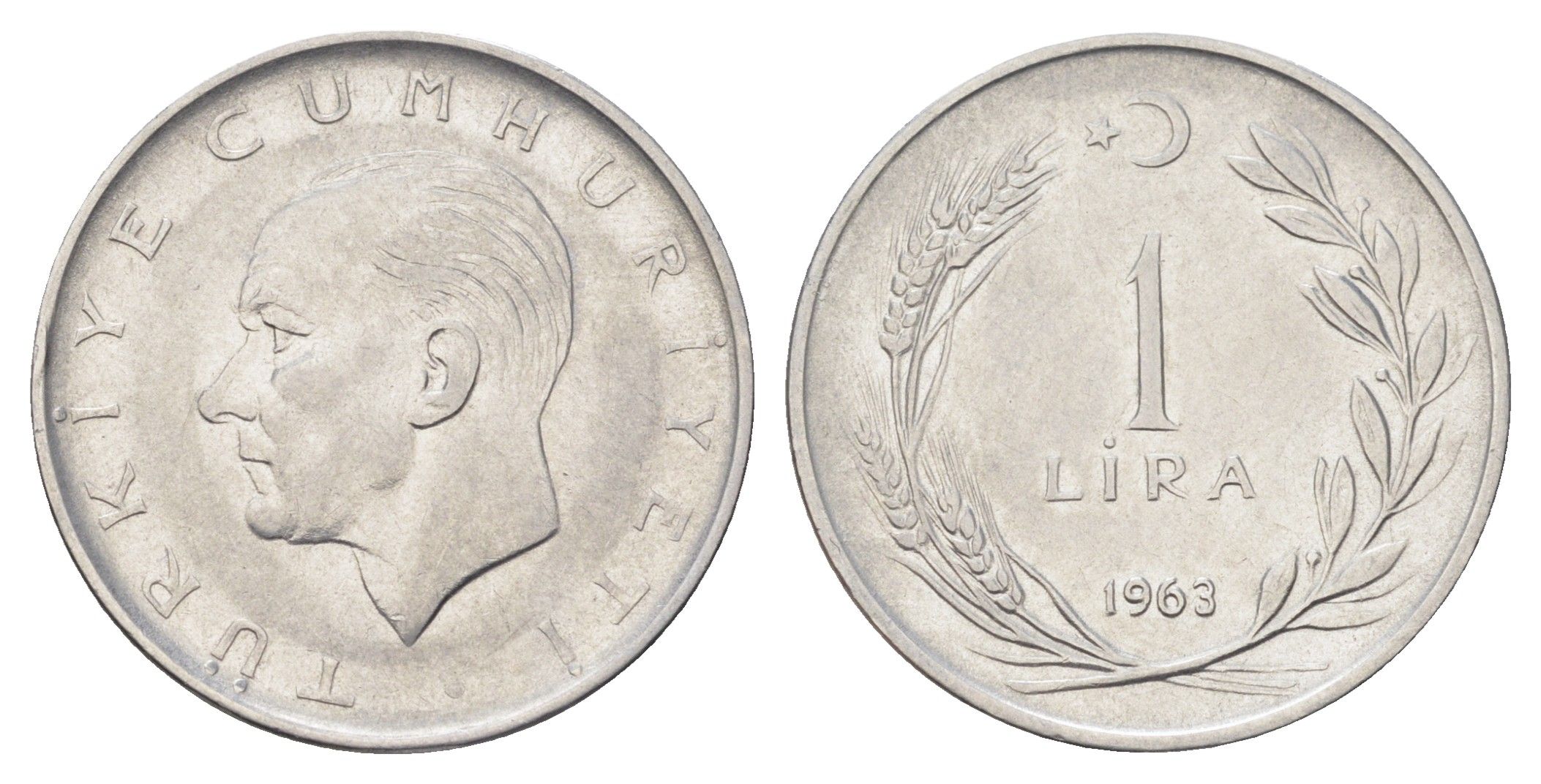 Турция 1 лира 1963 Кемаль Ататюрк KM 889a.1 нержавеющая сталь 4706-1153