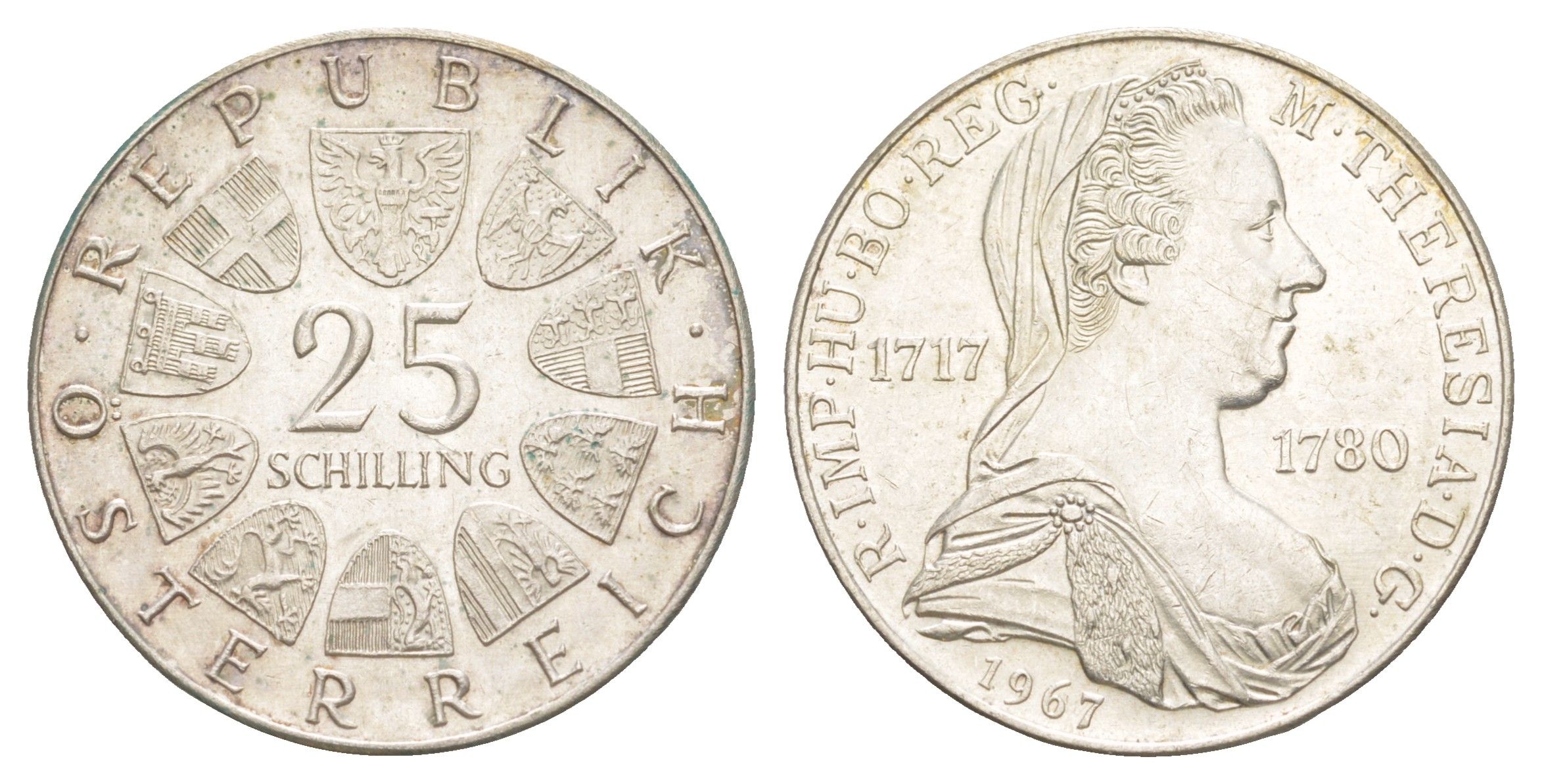 Австрия 25 шиллингов 1967 250 лет со дня рождения Марии Терезии KM 2901 серебро 1528-911